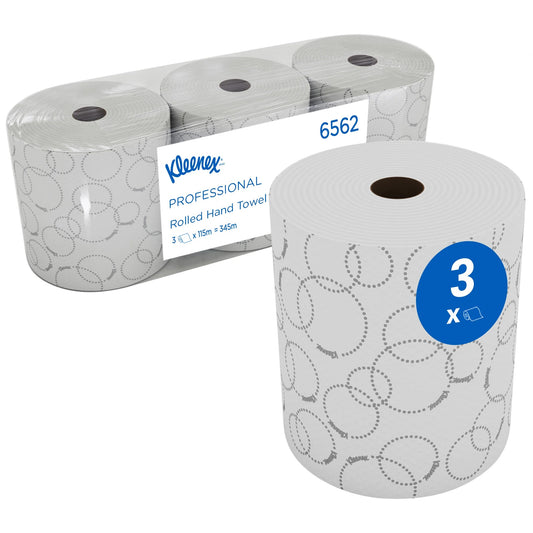 6562 Kleenex 2Ply Slimroll Rolled Hand Towel -White- Small (3 rolls x 115m)