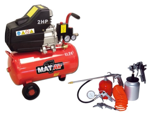 AIR2000K- COMPRESSOR MATAIR KIT 2HP 24L +5PC S/GUN